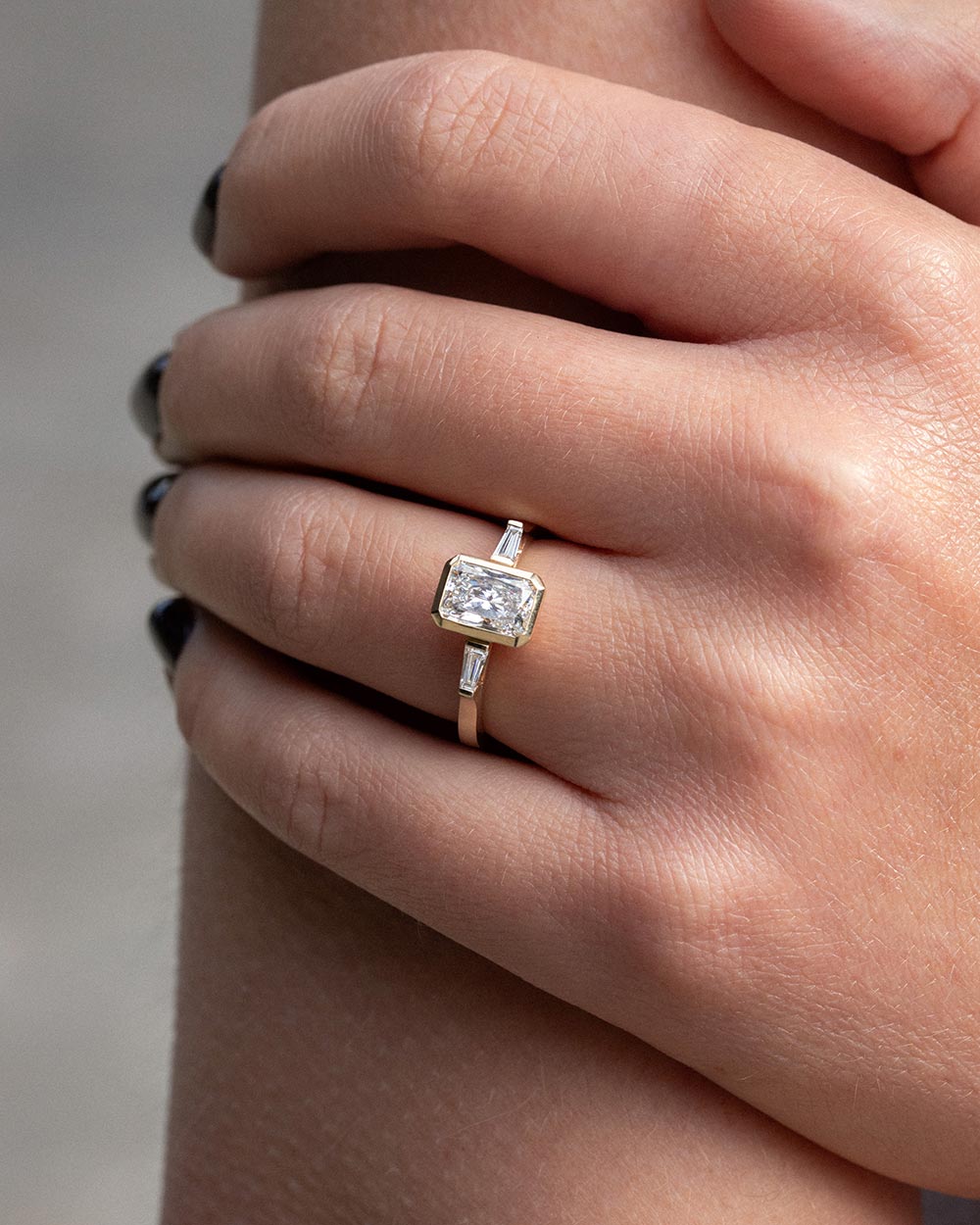 Marquise Shaped Three Stone Lab Grown Diamond Engagement Ring